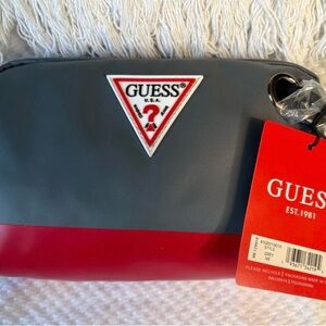 GUESS Men's Charcoal and Crimson Toiletry Bag